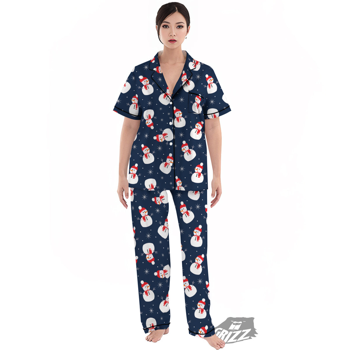 Snowman Print Pattern Women's Pajamas Set-grizzshop