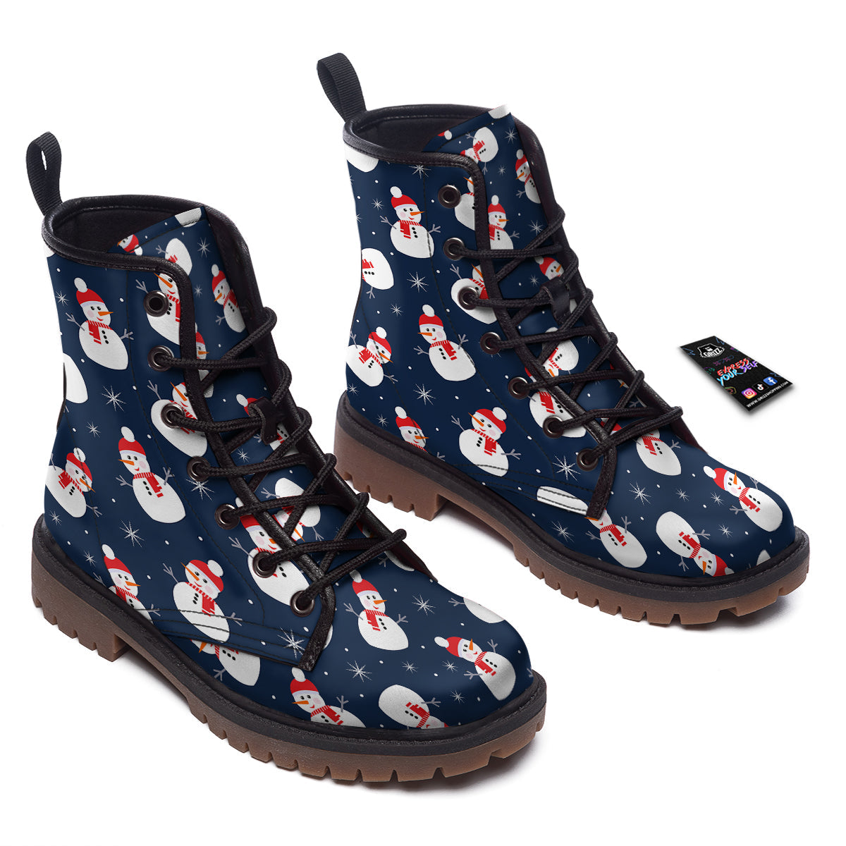 Snowman Print Pattern Work Boots-grizzshop