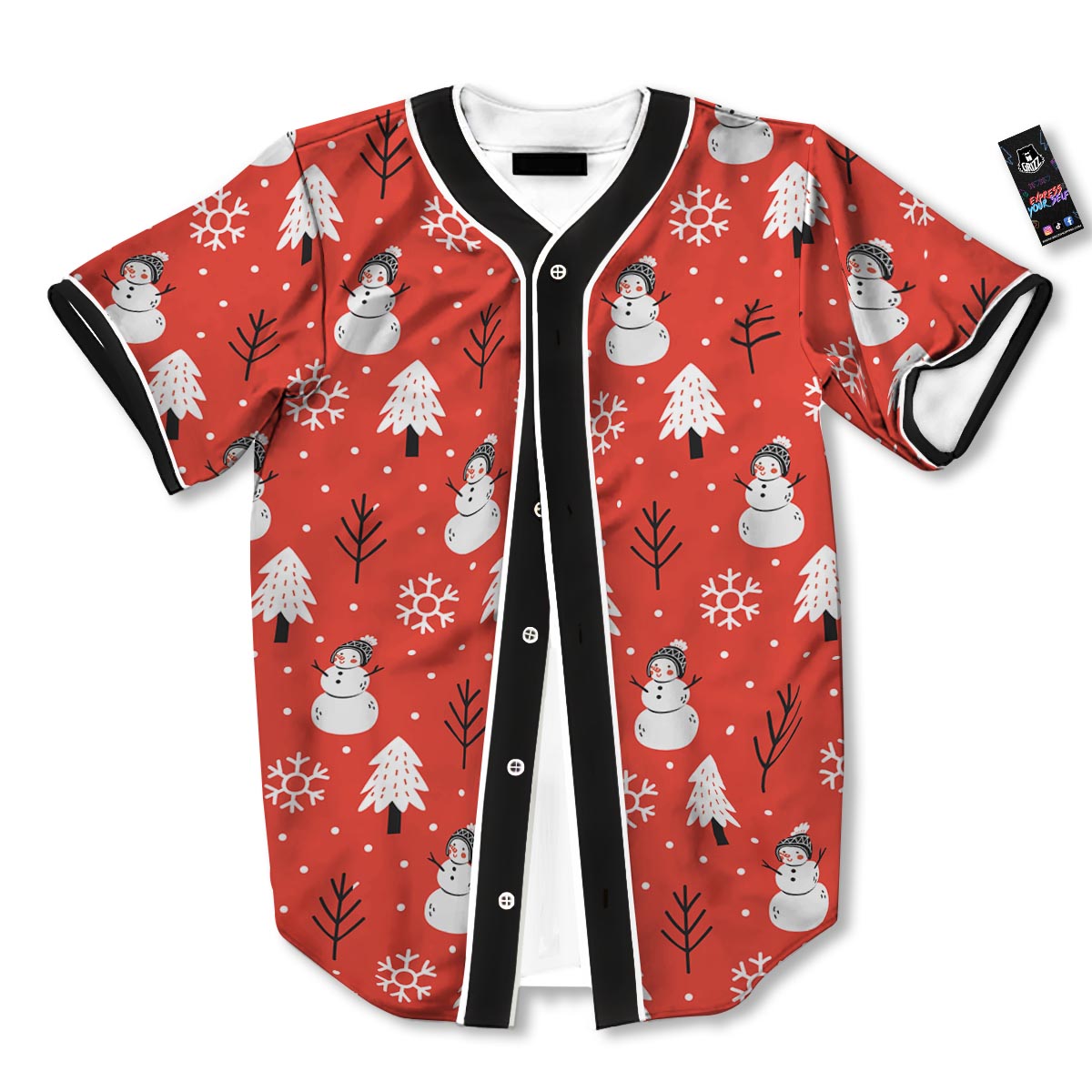 Snowman Red Print Pattern Baseball Jersey-grizzshop