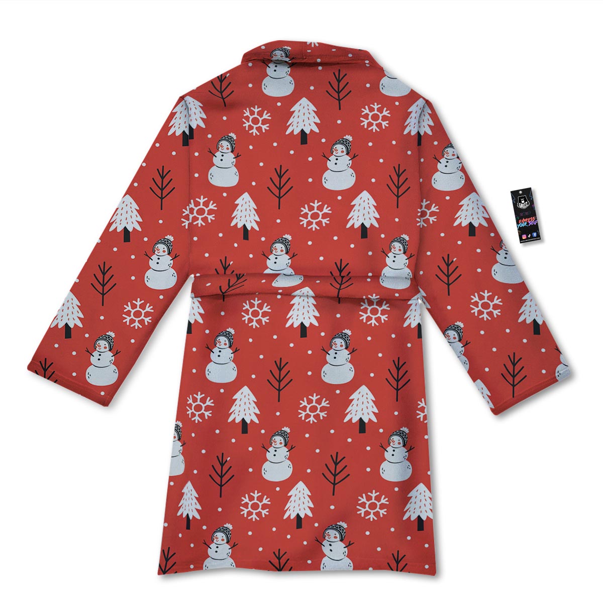 Snowman Red Print Pattern Bathrobe-grizzshop