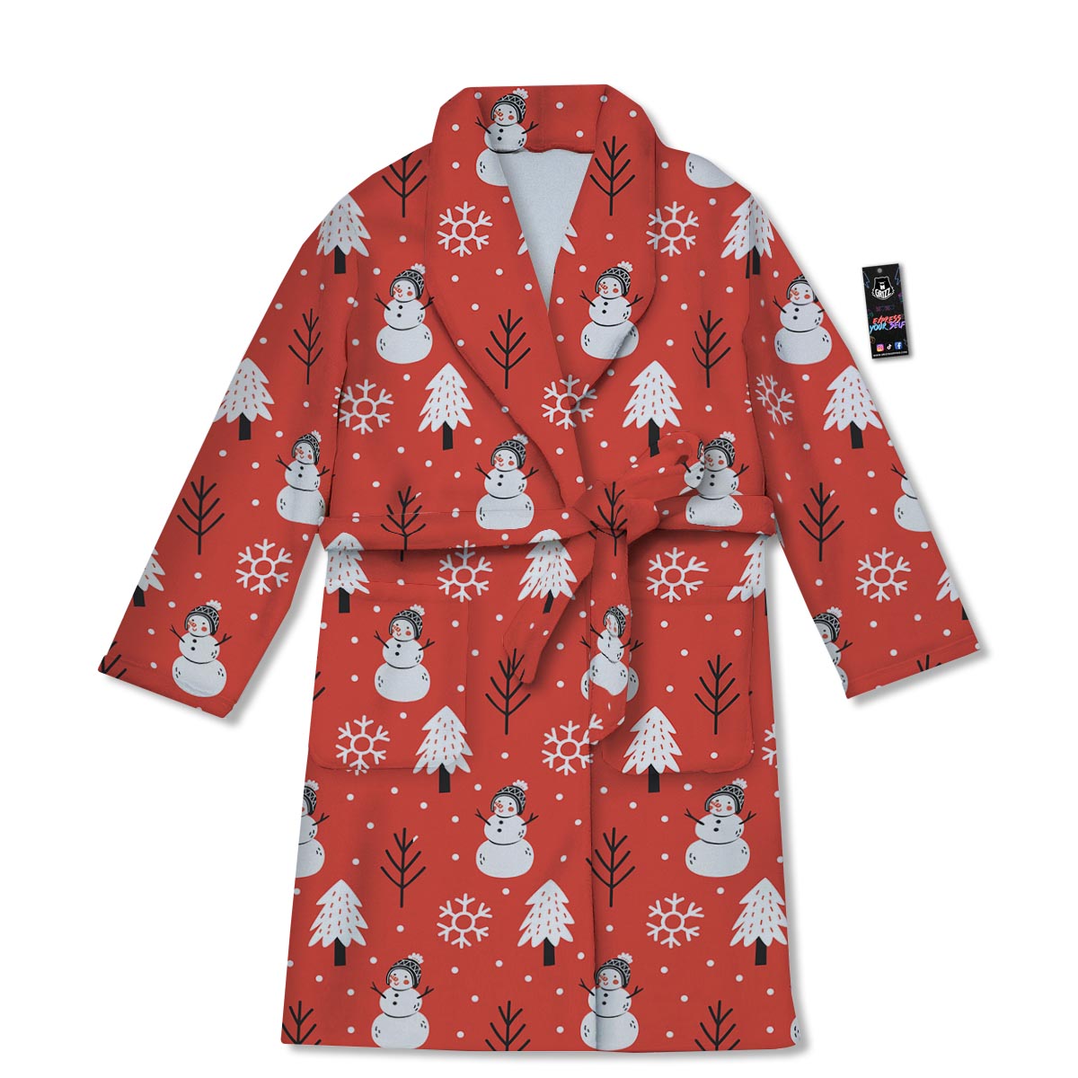 Snowman Red Print Pattern Bathrobe-grizzshop
