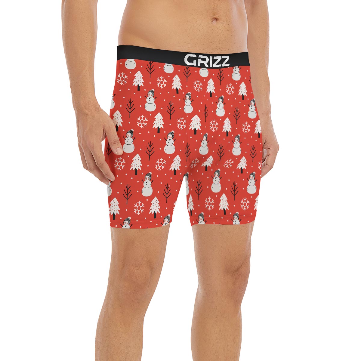 Snowman Red Print Pattern Boxer Briefs-grizzshop