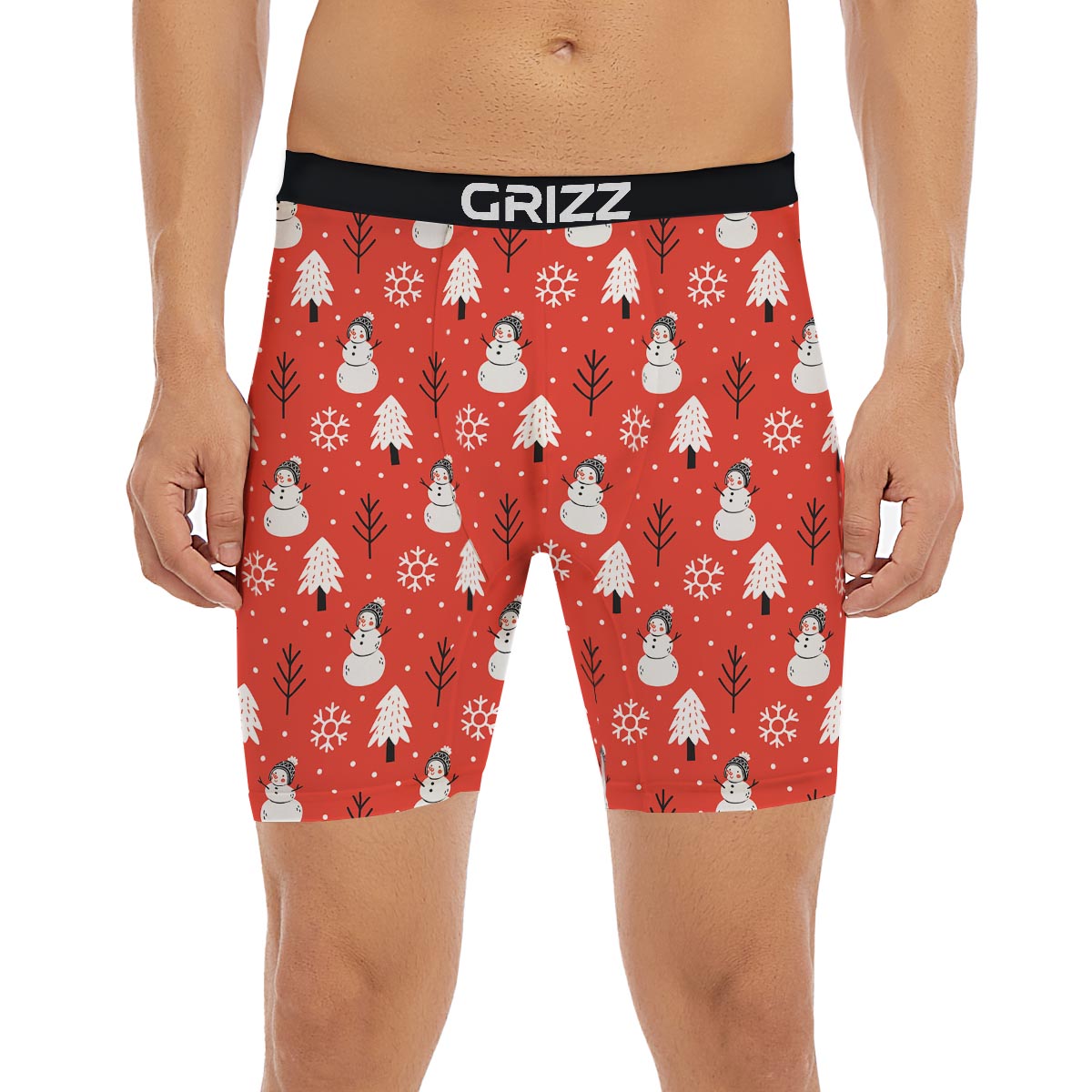 Snowman Red Print Pattern Boxer Briefs-grizzshop