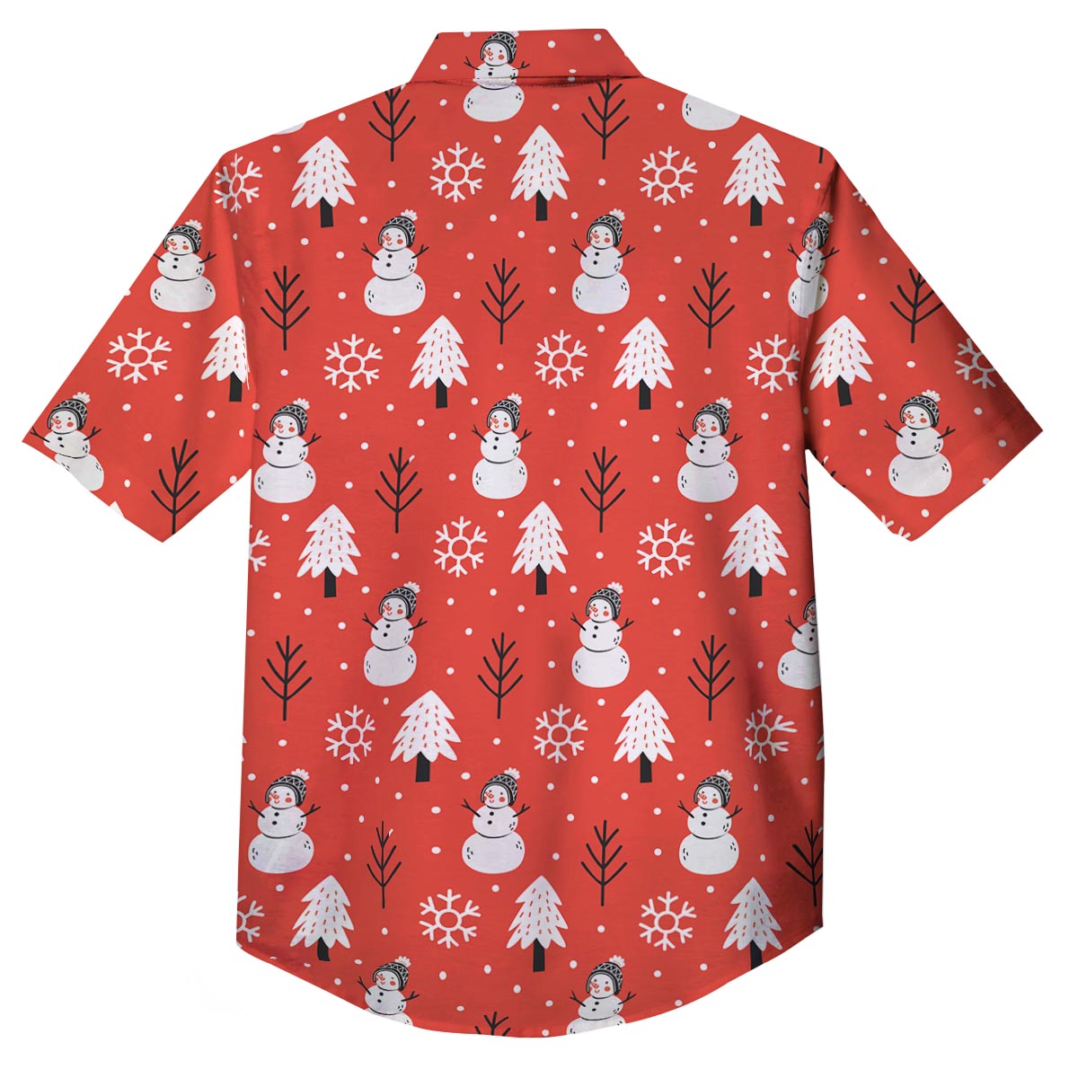 Snowman Red Print Pattern Button Up Shirt-grizzshop