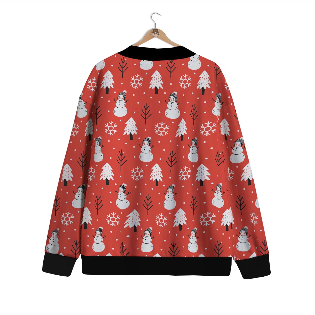 Snowman Red Print Pattern Cardigan-grizzshop
