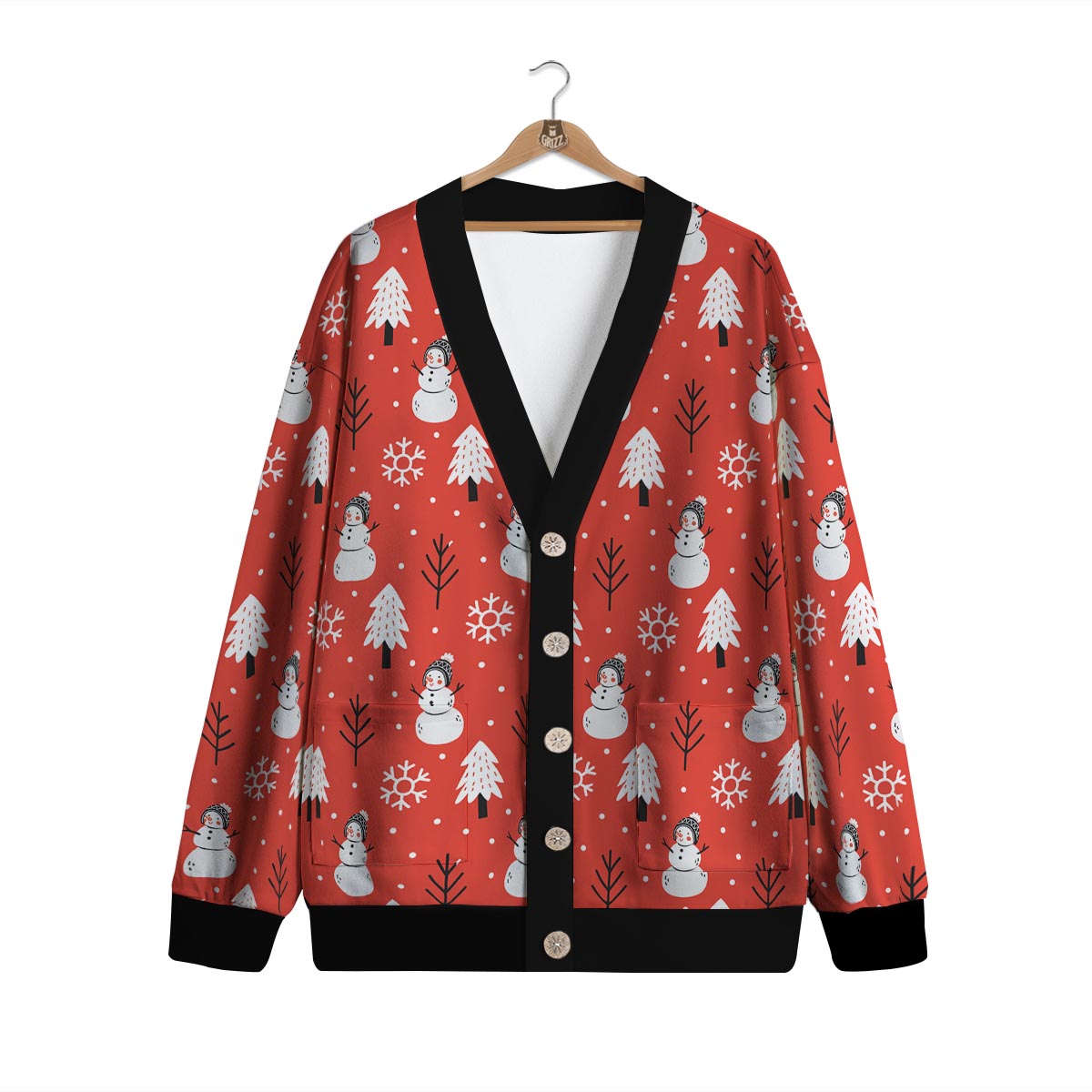 Snowman Red Print Pattern Cardigan-grizzshop