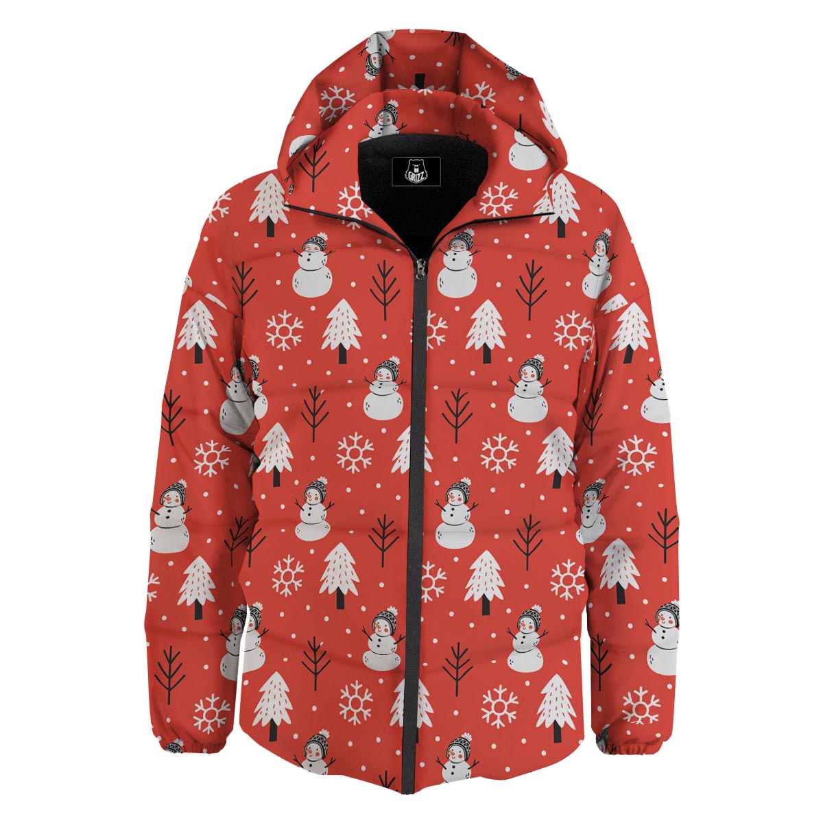 Snowman Red Print Pattern Down Jacket-grizzshop
