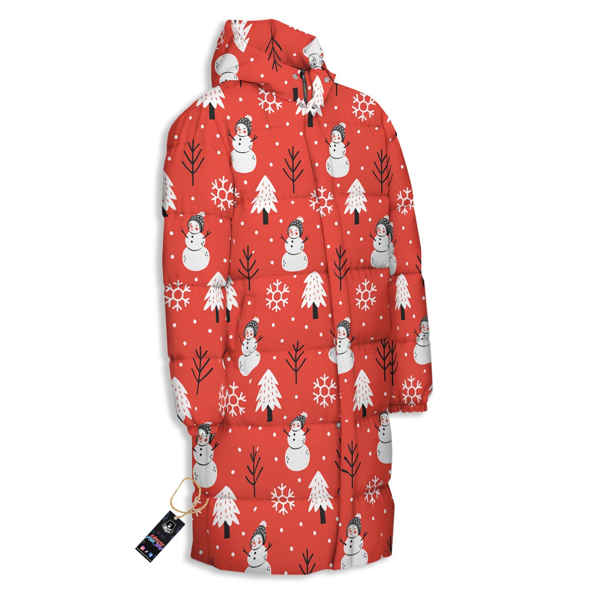 Snowman Red Print Pattern Long Down Jacket-grizzshop