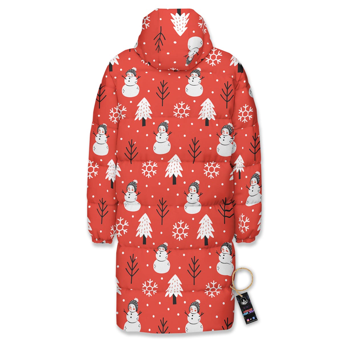 Snowman Red Print Pattern Long Down Jacket-grizzshop