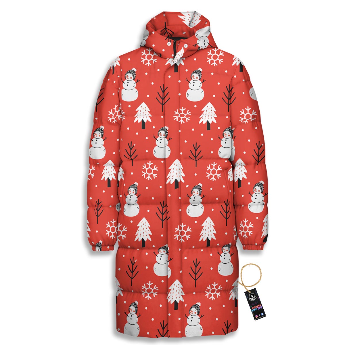 Snowman Red Print Pattern Long Down Jacket-grizzshop