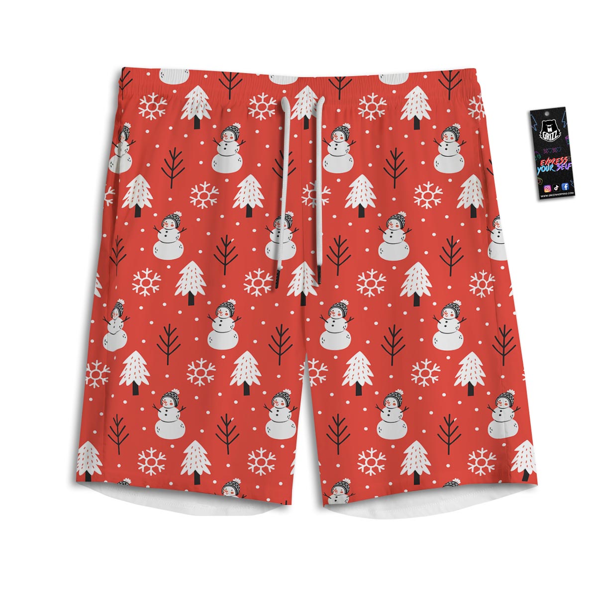Snowman Red Print Pattern Men's Athletic Shorts