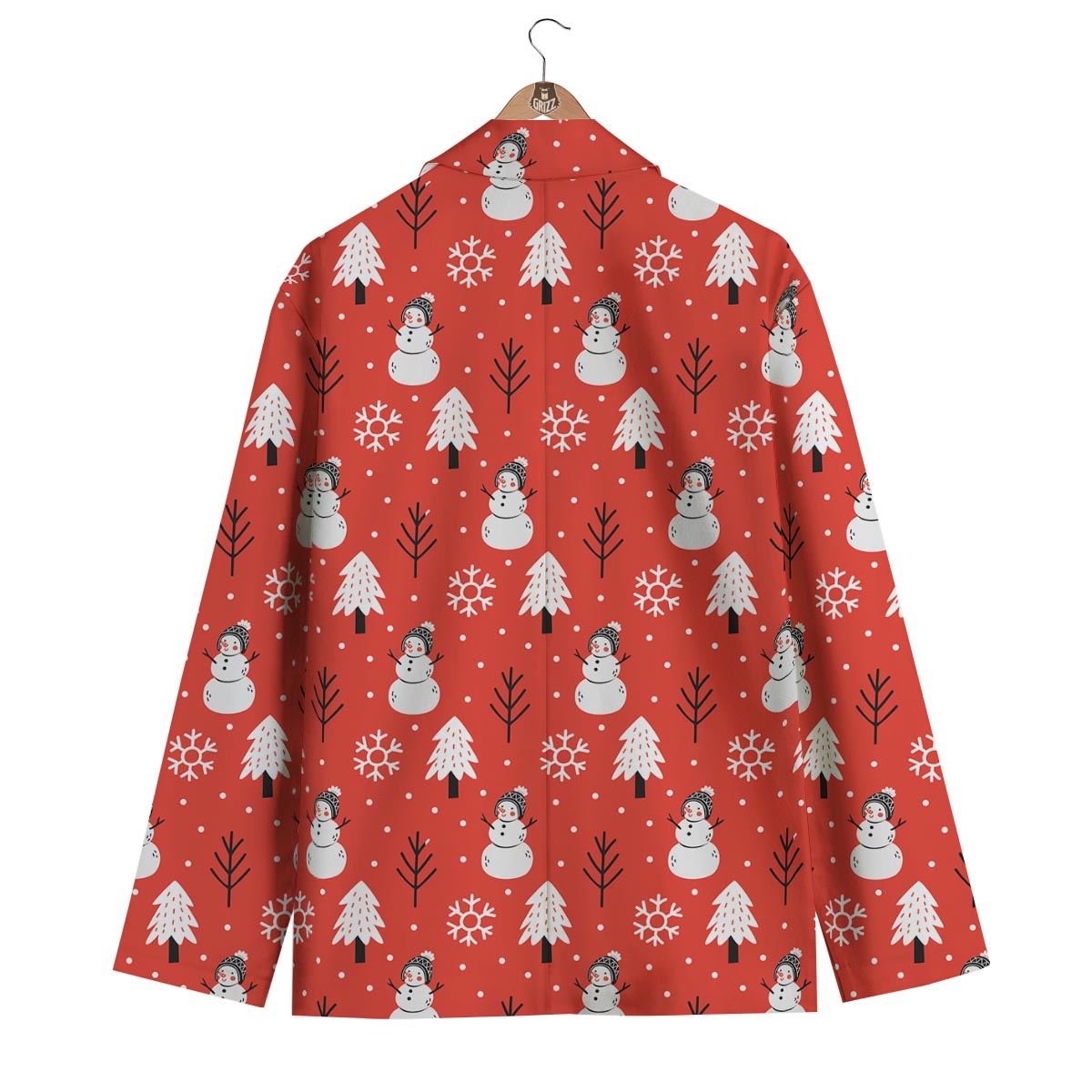 Snowman Red Print Pattern Men's Blazer-grizzshop