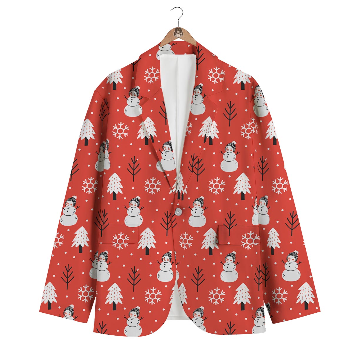 Snowman Red Print Pattern Men's Blazer-grizzshop