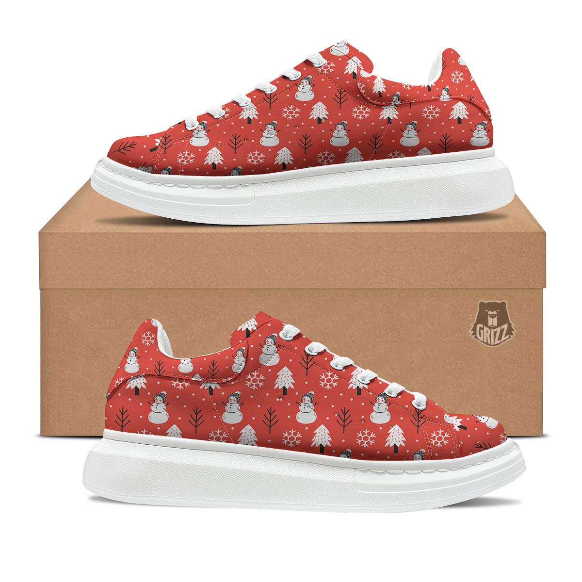 Snowman Red Print Pattern Platform Shoes-grizzshop