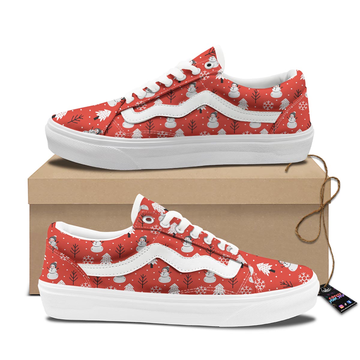 Snowman Red Print Pattern Skate Shoes-grizzshop