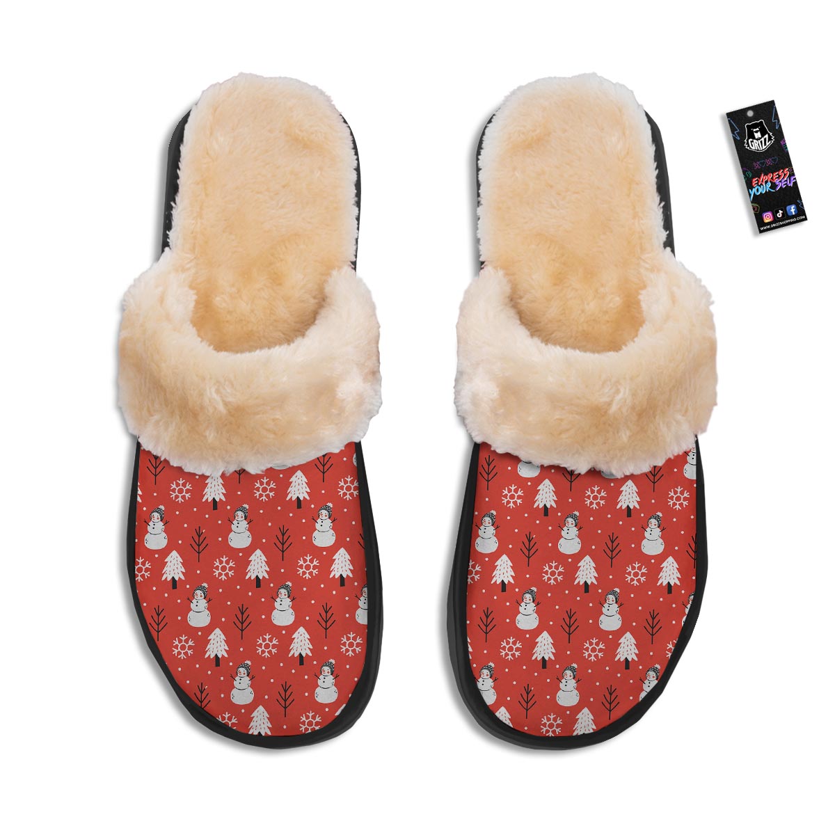 Snowman Red Print Pattern Slippers-grizzshop