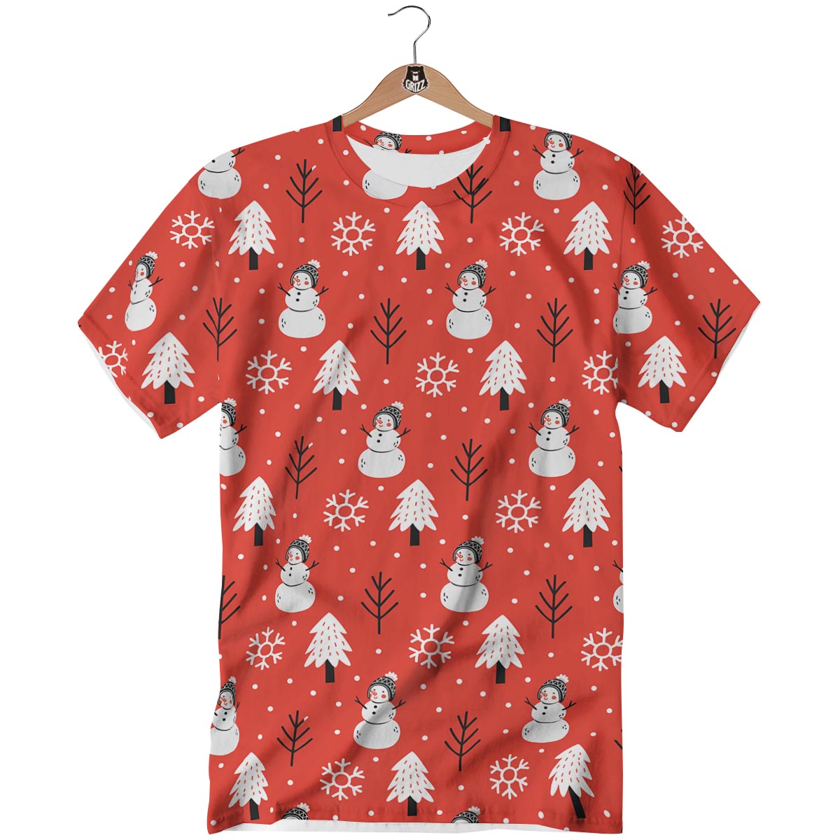 Snowman Red Print Pattern T-Shirt-grizzshop