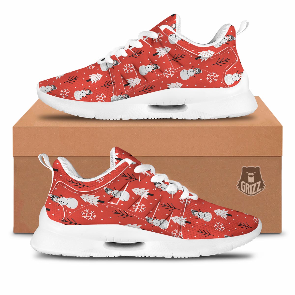 Snowman Red Print Pattern Tennis Shoes-grizzshop
