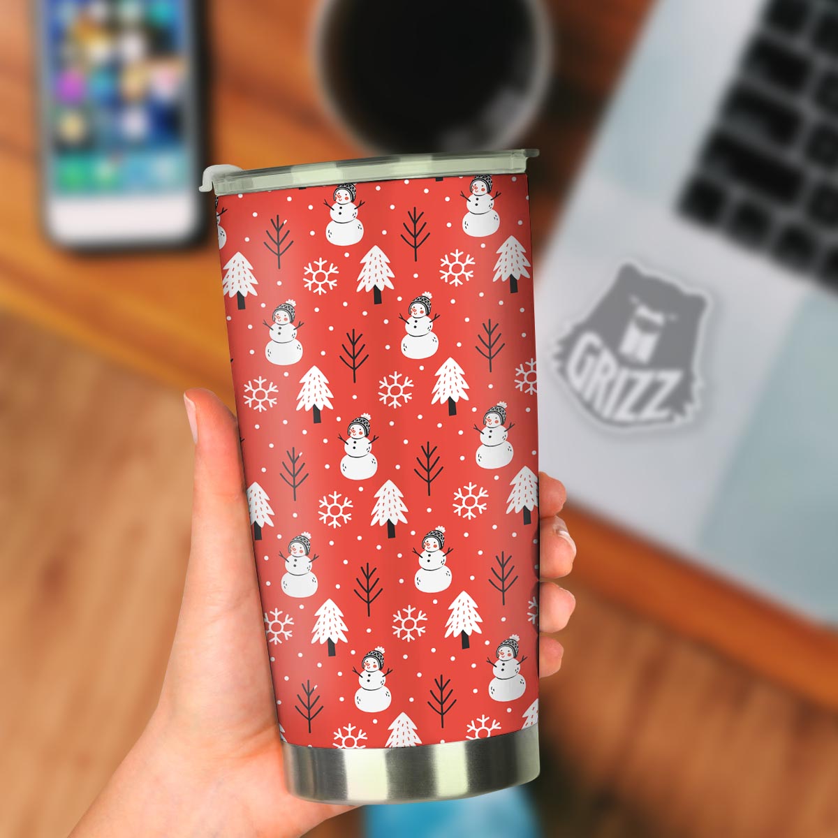 Snowman Red Print Pattern Tumbler-grizzshop