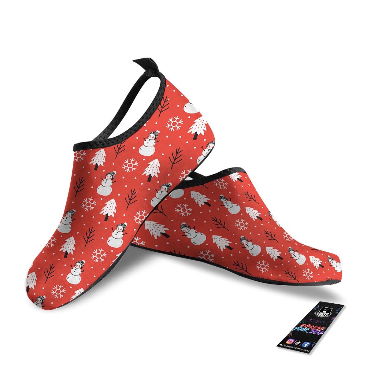 Snowman Red Print Pattern Water Shoes-grizzshop