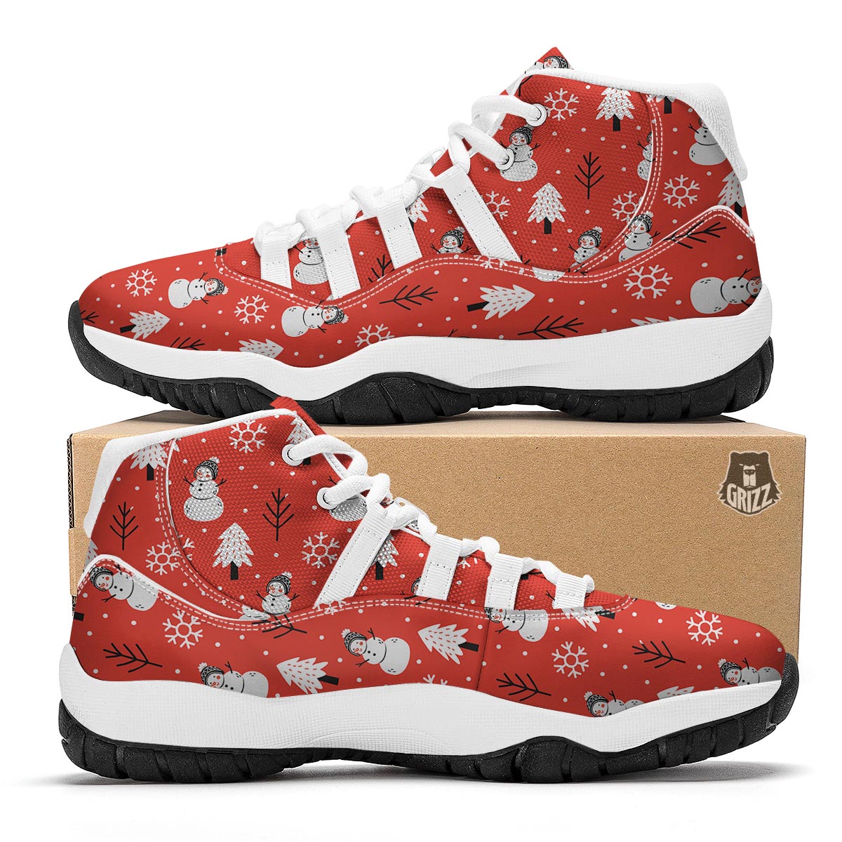 Snowman Red Print Pattern White Bball Shoes-grizzshop
