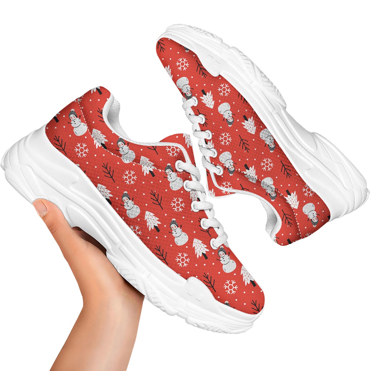Snowman Red Print Pattern White Chunky Shoes-grizzshop