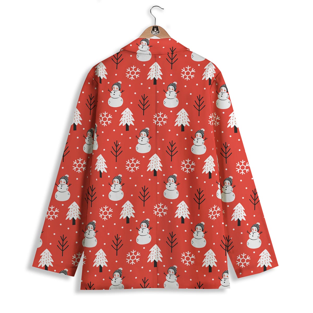 Snowman Red Print Pattern Women's Blazer-grizzshop