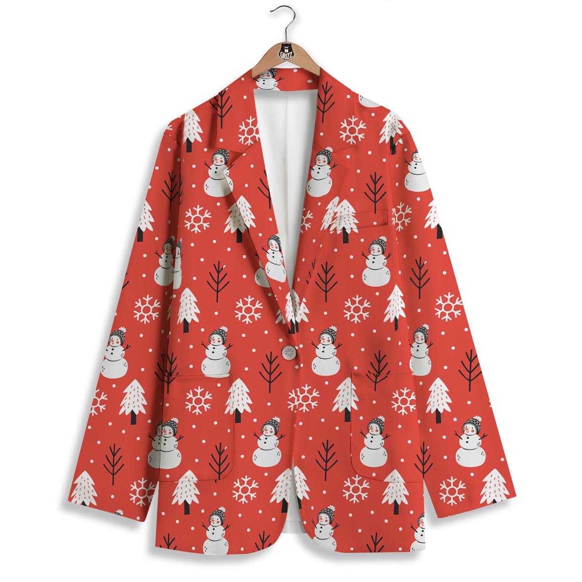 Snowman Red Print Pattern Women's Blazer-grizzshop