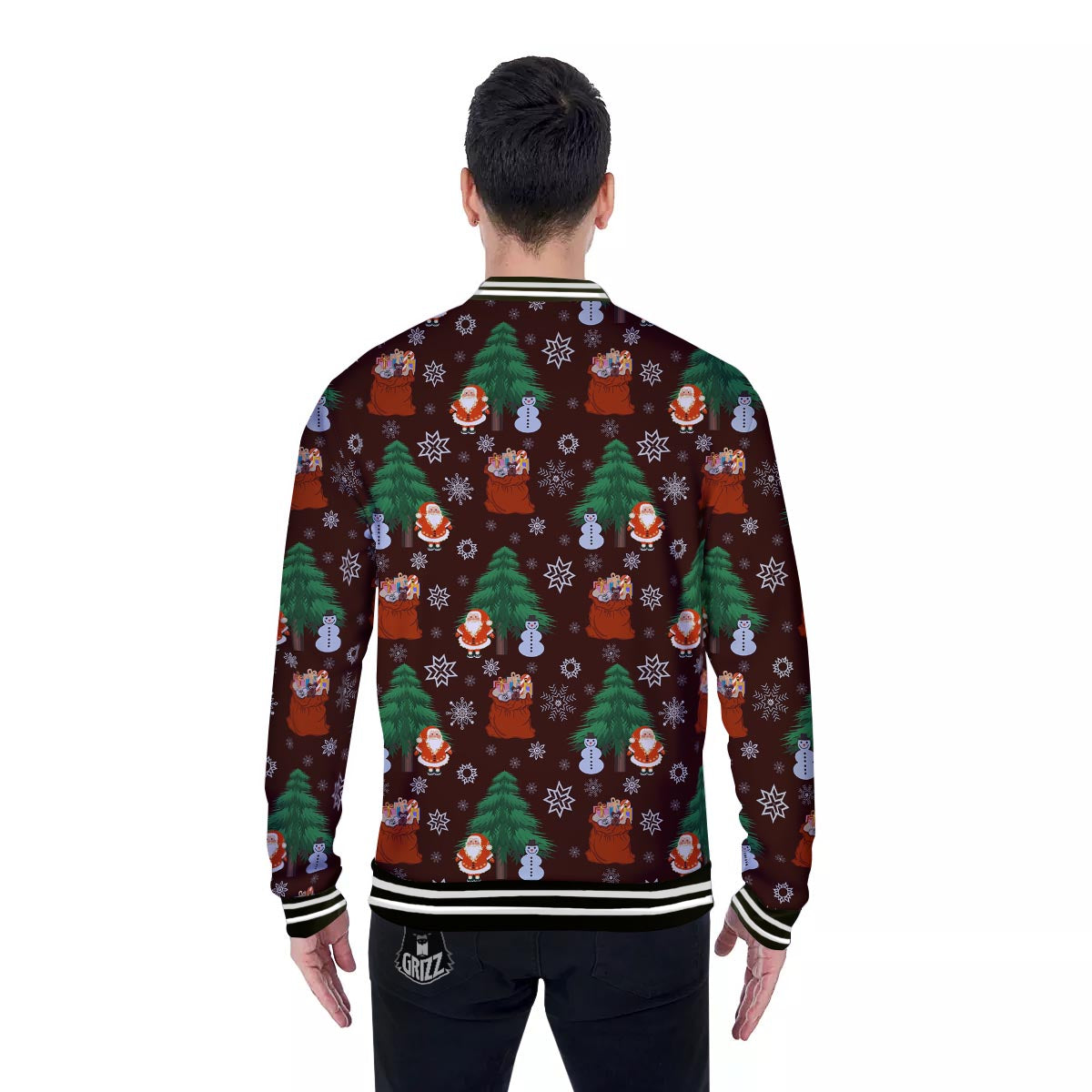 Snowman Santa Print Pattern Baseball Jacket-grizzshop