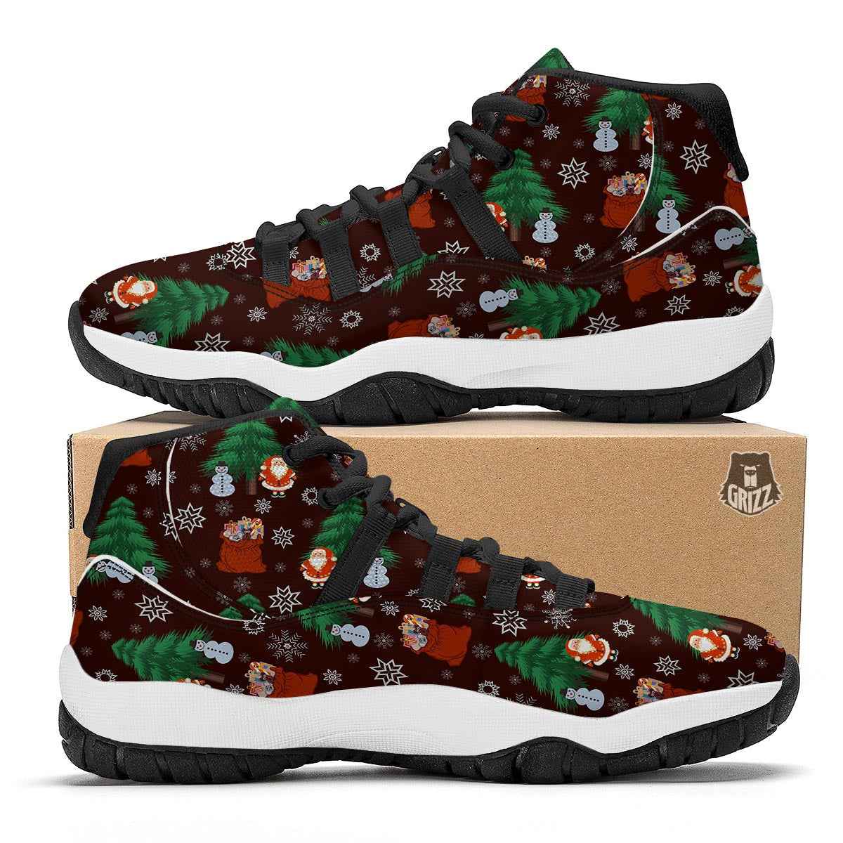 Snowman Santa Print Pattern Black Bball Shoes-grizzshop