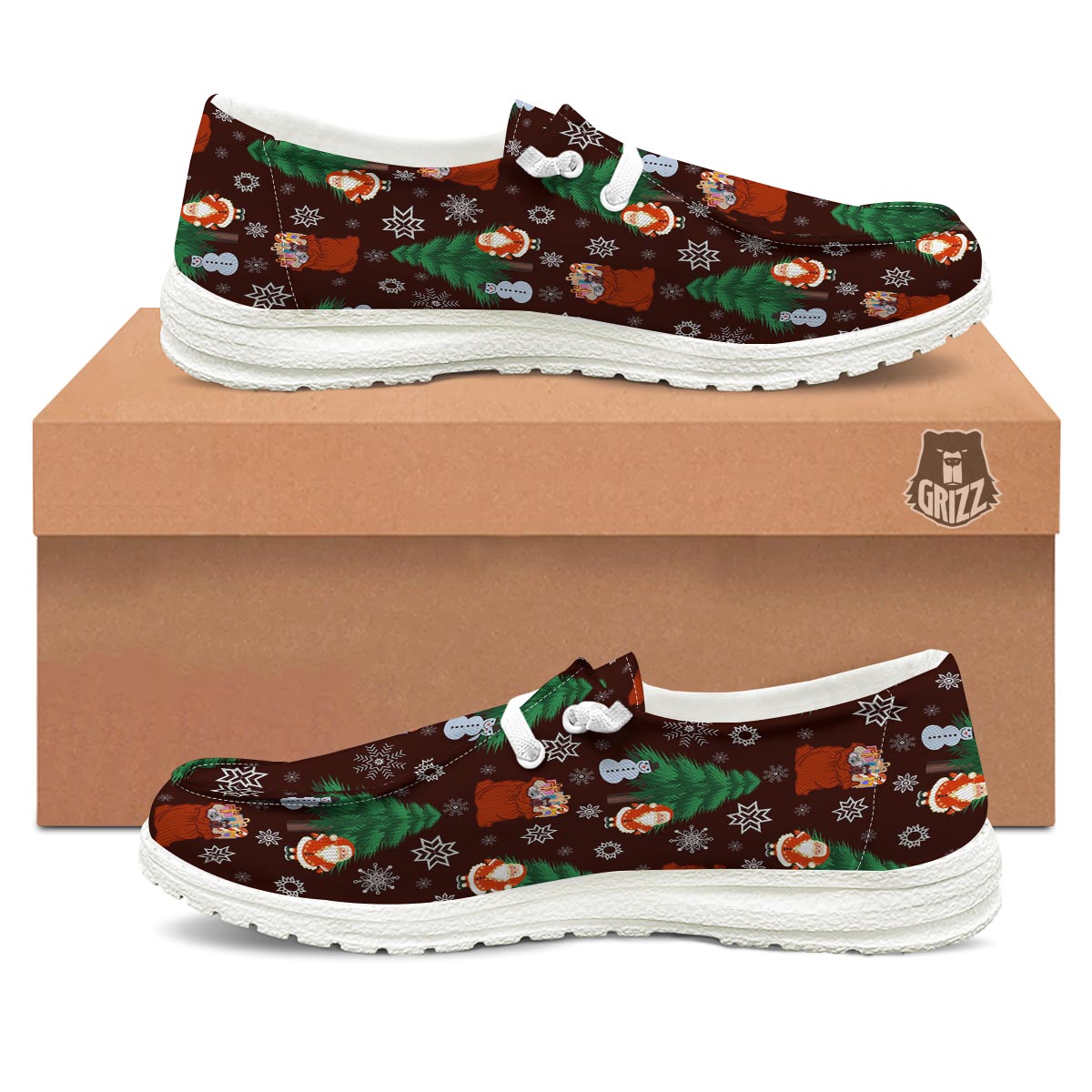 Snowman Santa Print Pattern Black Loafers-grizzshop