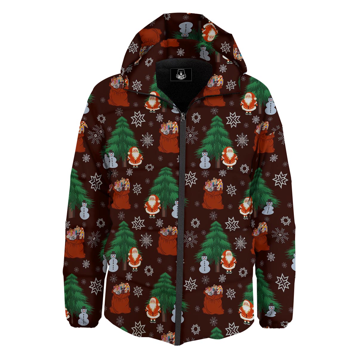 Snowman Santa Print Pattern Down Jacket-grizzshop