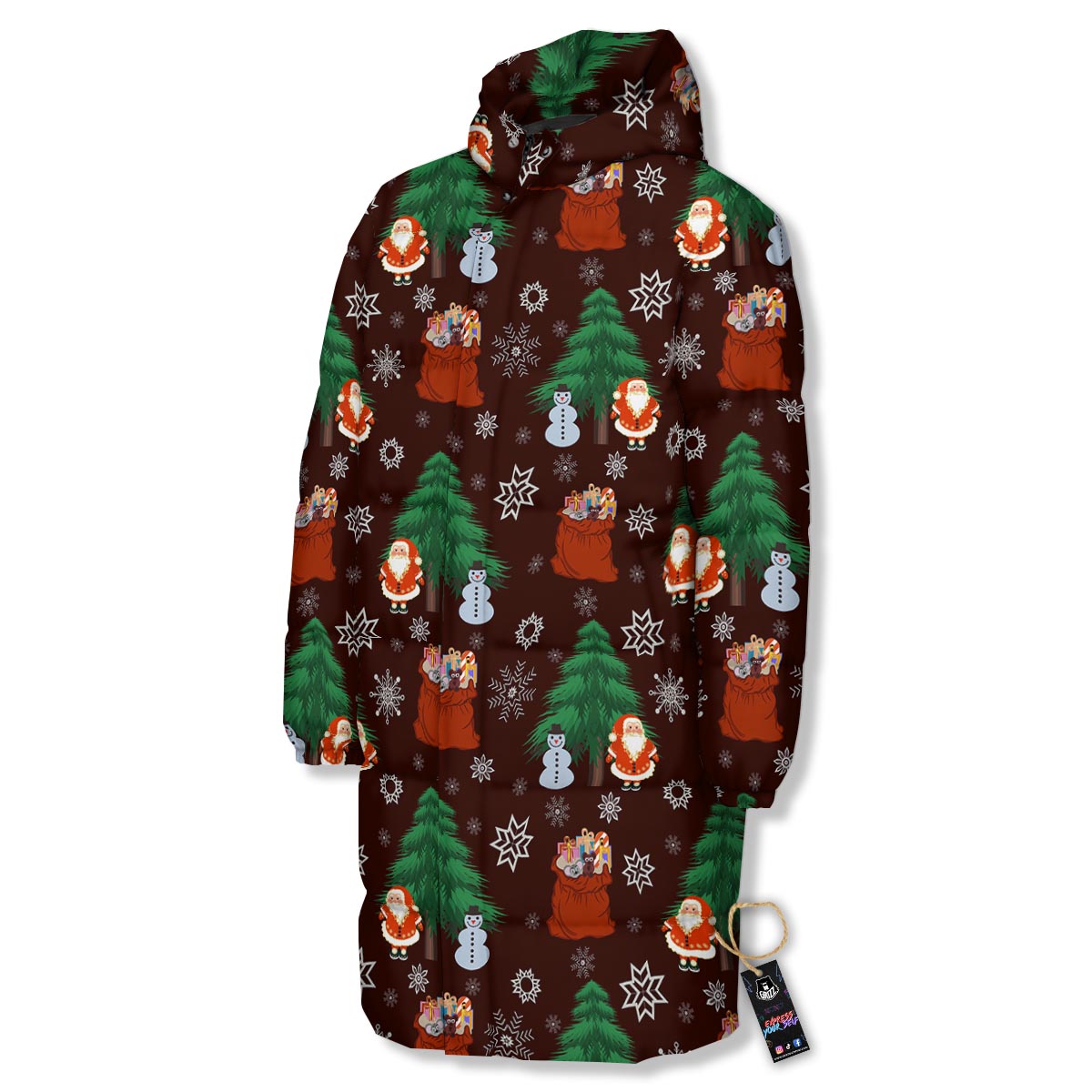 Snowman Santa Print Pattern Long Down Jacket-grizzshop