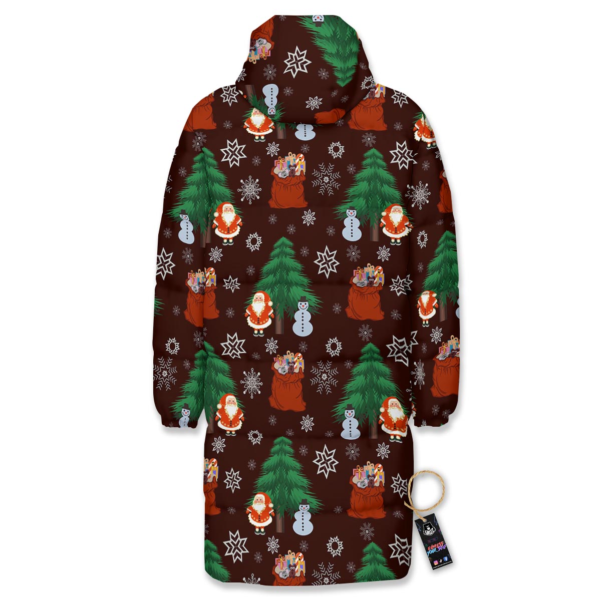 Snowman Santa Print Pattern Long Down Jacket-grizzshop
