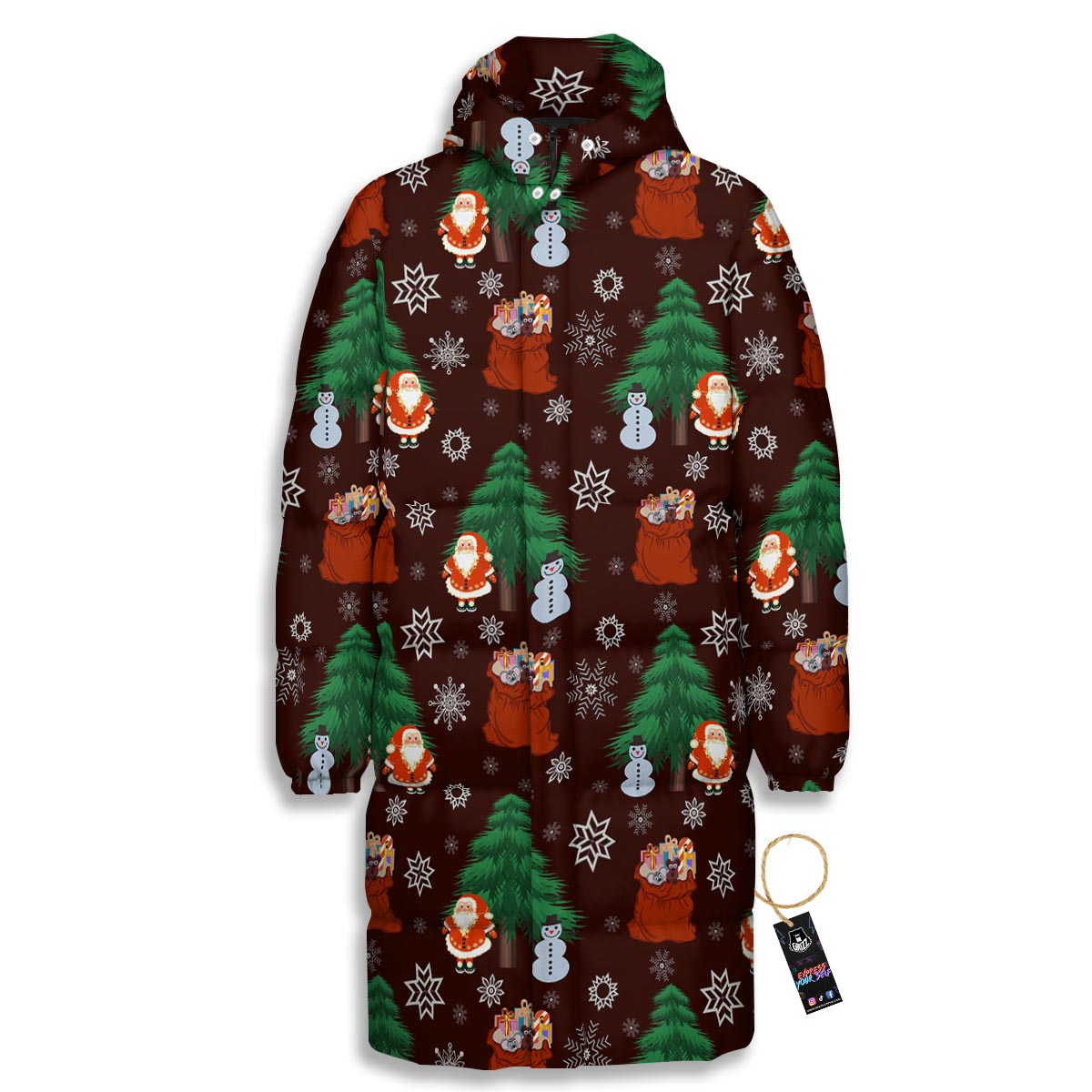 Snowman Santa Print Pattern Long Down Jacket-grizzshop
