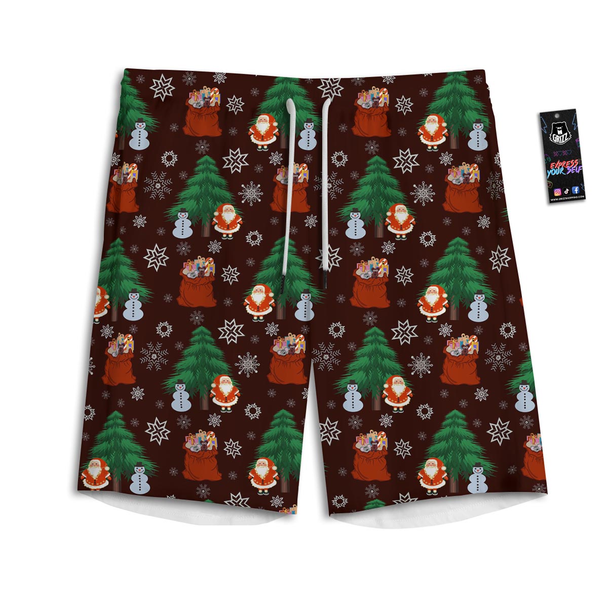 Snowman Santa Print Pattern Men's Athletic Shorts
