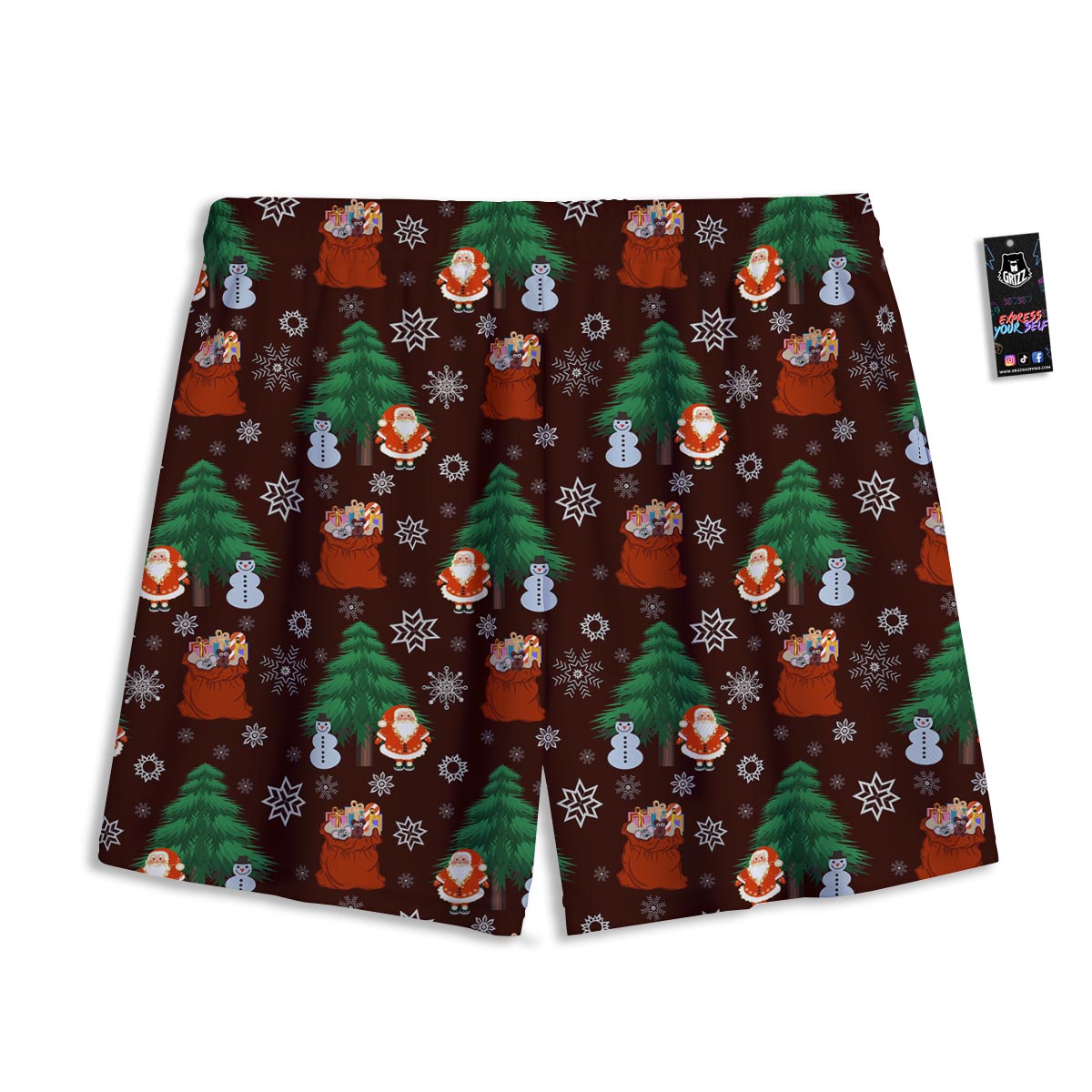 Snowman Santa Print Pattern Mesh Shorts
