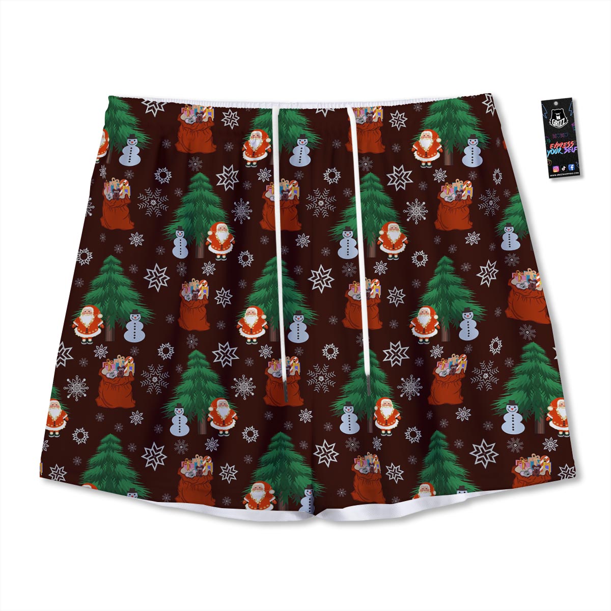 Snowman Santa Print Pattern Mesh Shorts