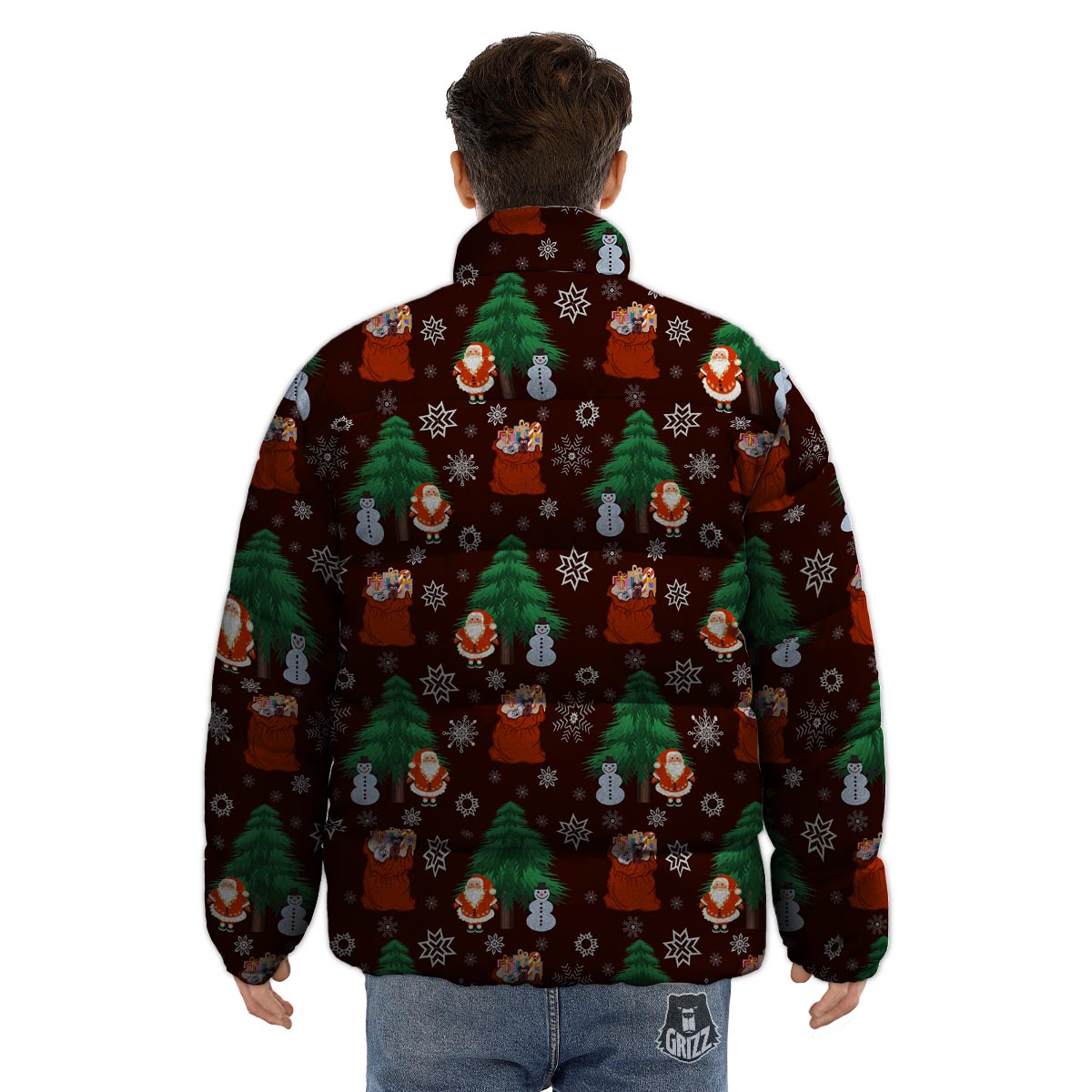Snowman Santa Print Pattern Puffer Jacket-grizzshop