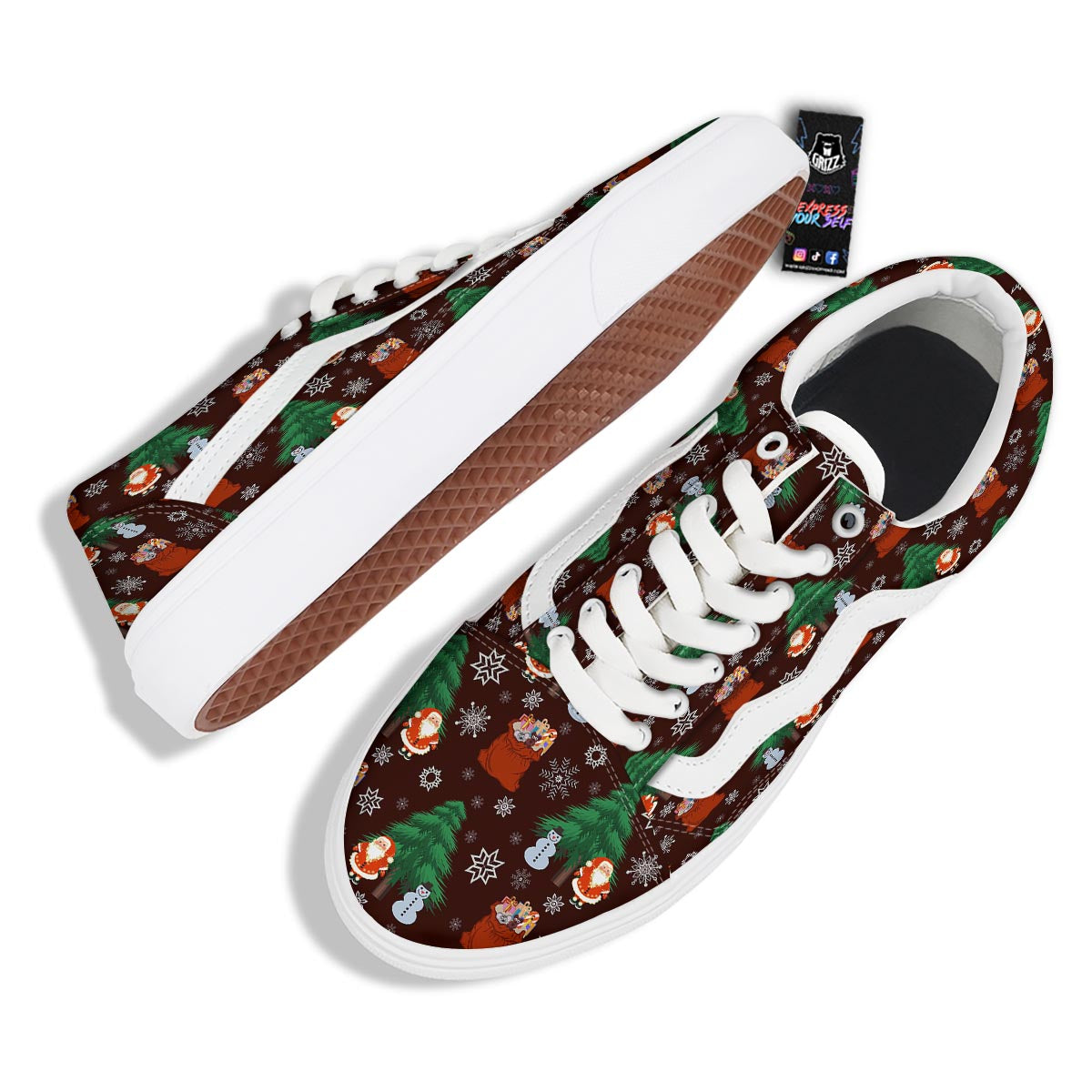 Snowman Santa Print Pattern Skate Shoes-grizzshop