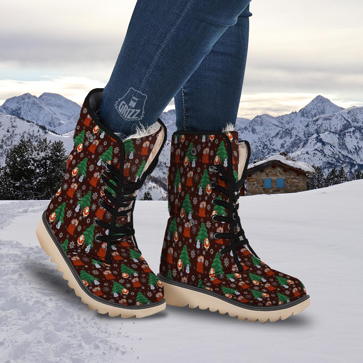 Snowman Santa Print Pattern Snow Boots-grizzshop