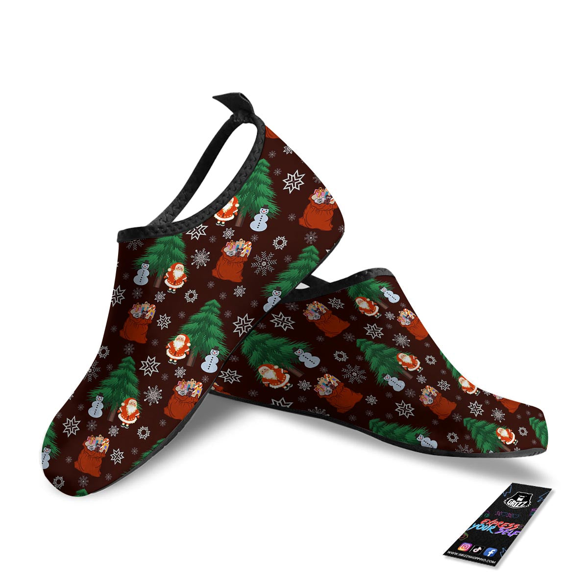 Snowman Santa Print Pattern Water Shoes-grizzshop