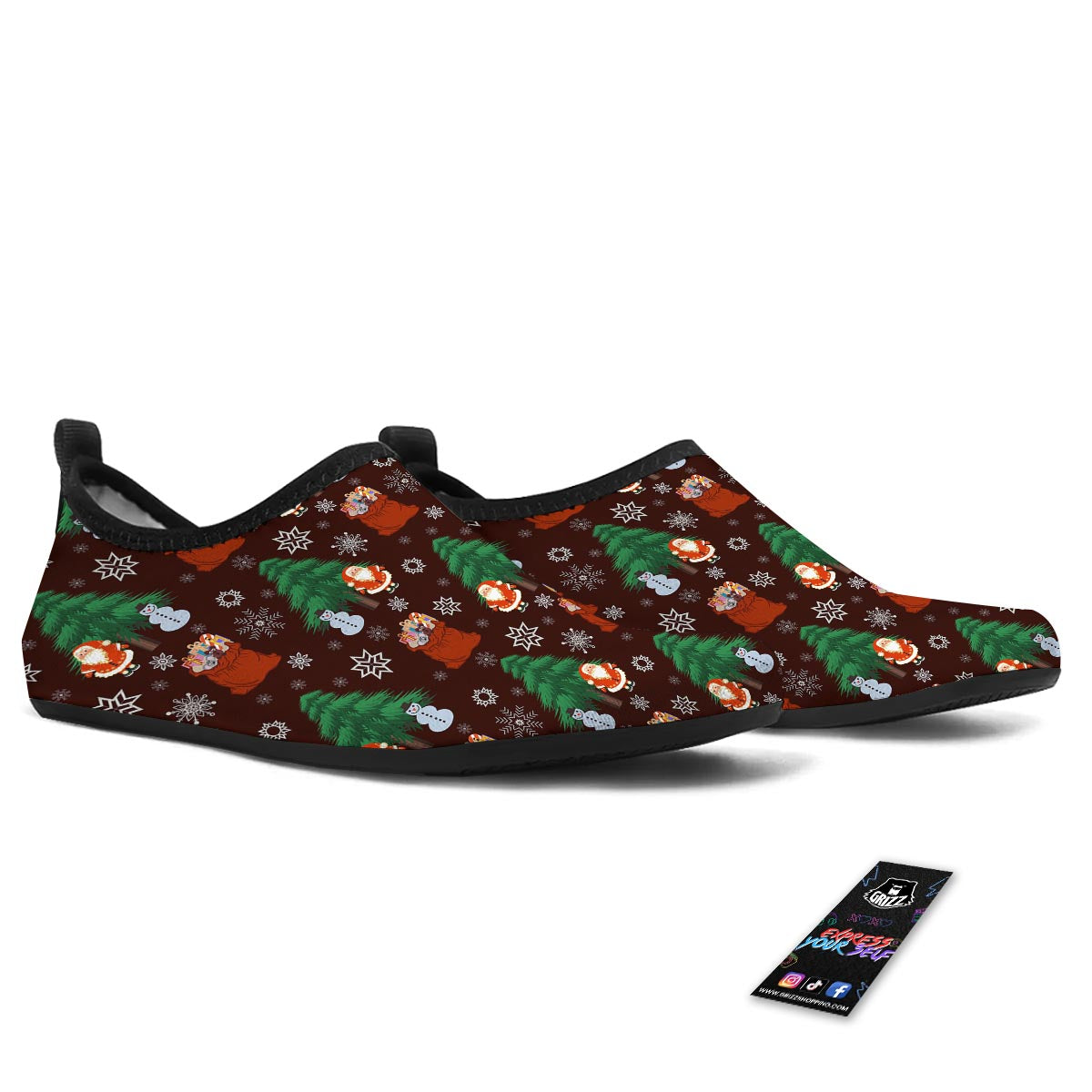 Snowman Santa Print Pattern Water Shoes-grizzshop