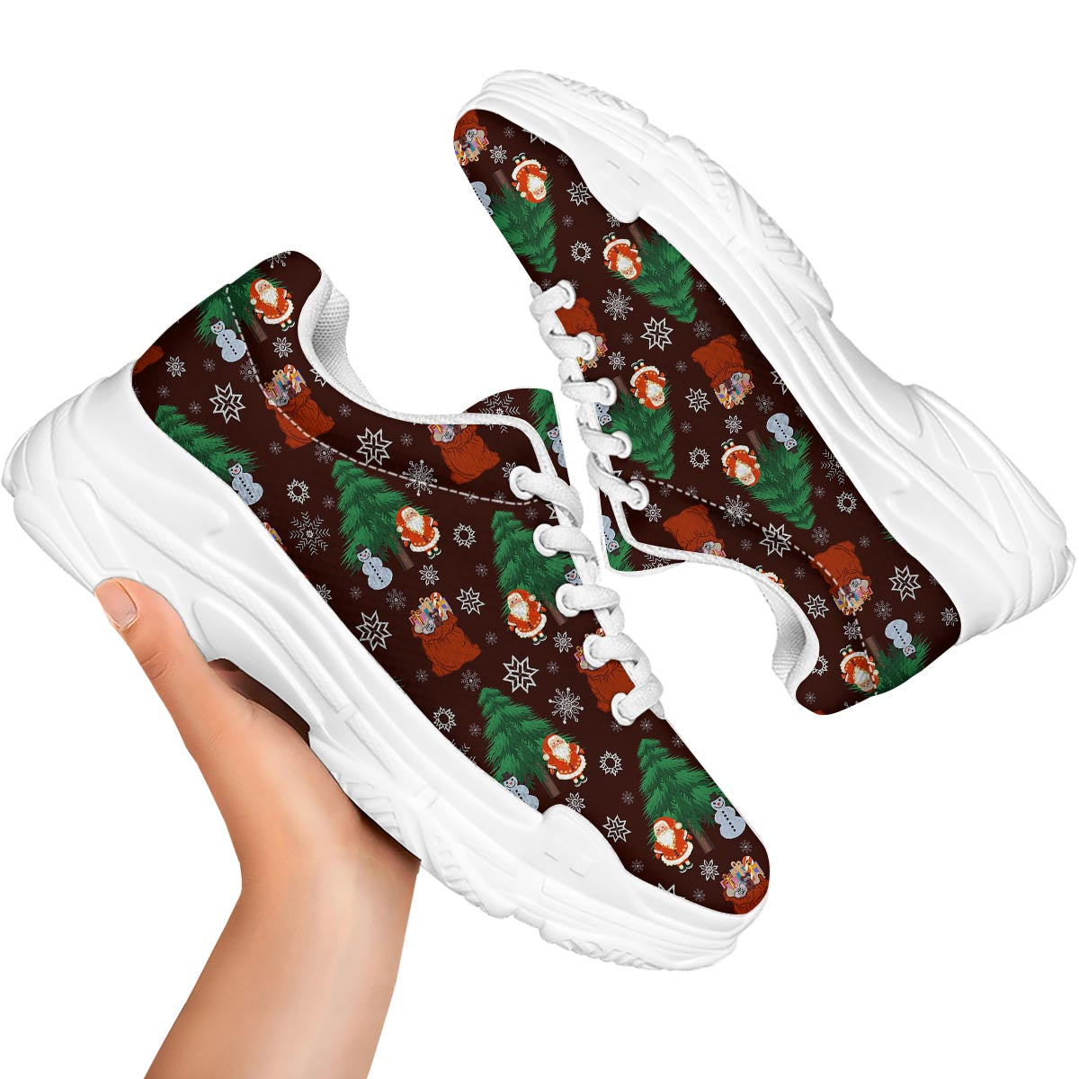 Snowman Santa Print Pattern White Chunky Shoes-grizzshop