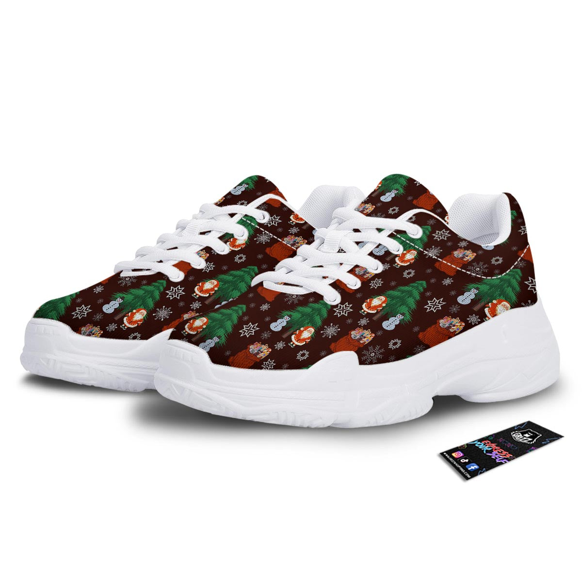Snowman Santa Print Pattern White Chunky Shoes-grizzshop