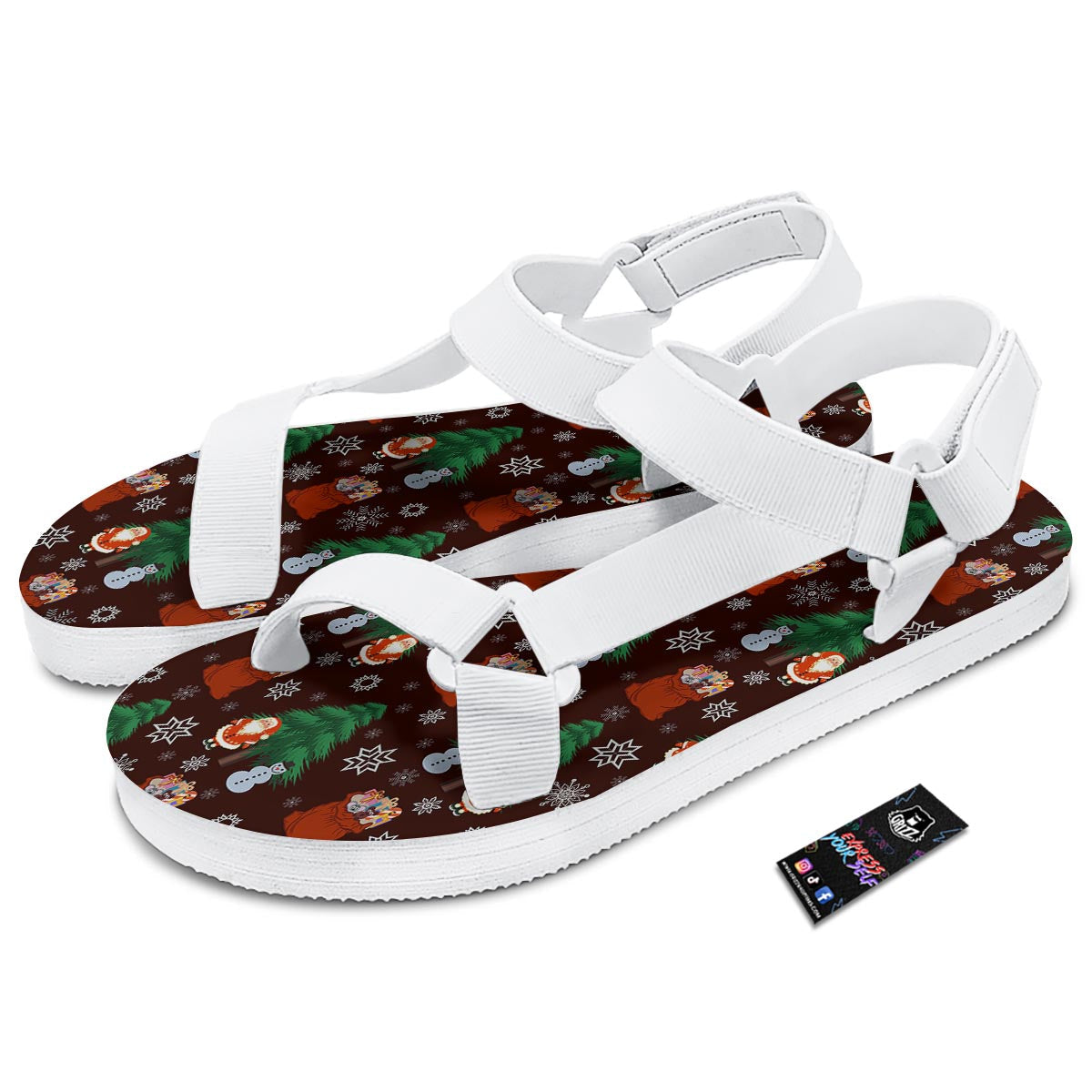 Snowman Santa Print Pattern White Open Toe Sandals-grizzshop