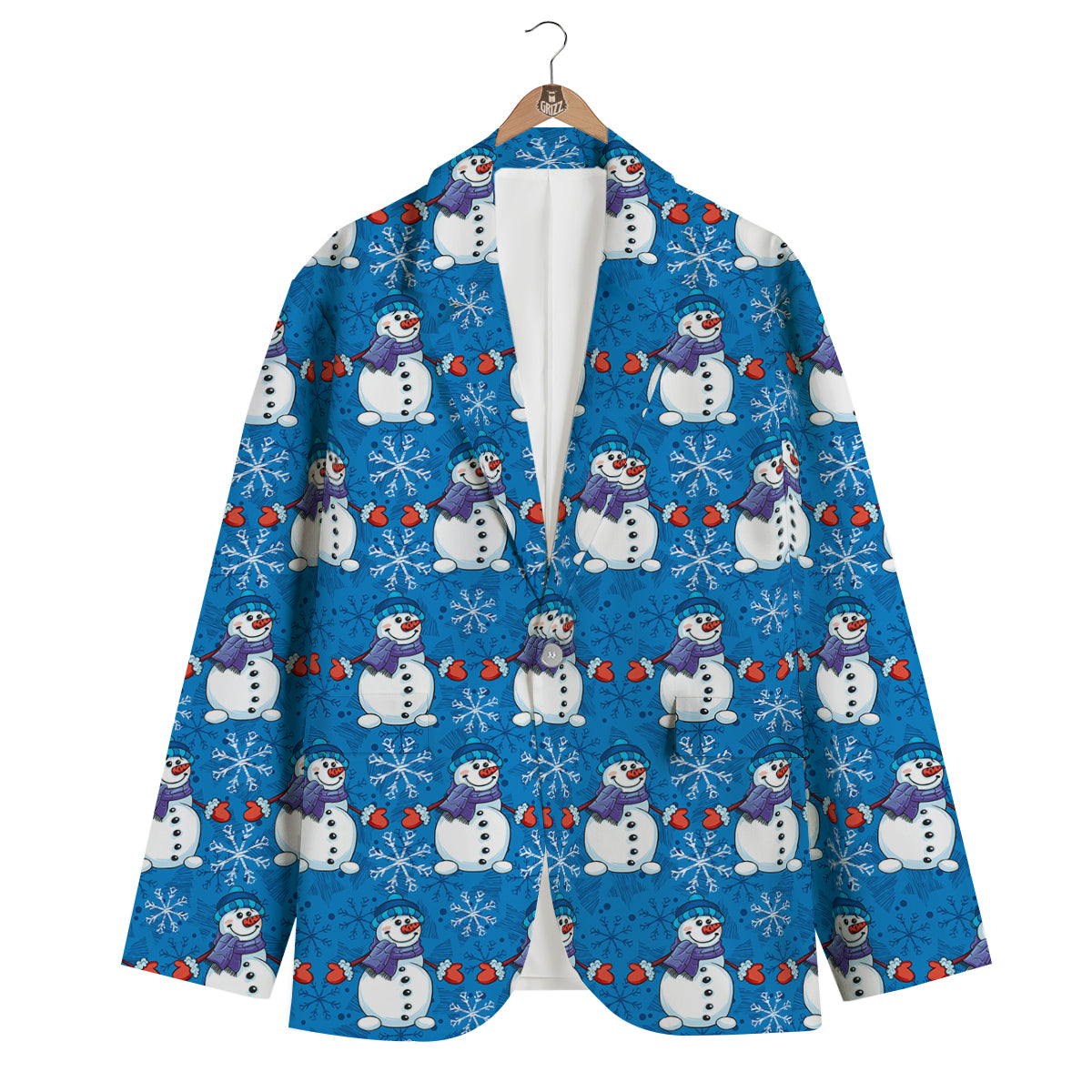 Snowman Snowflake Pattern Print Men's Blazer-grizzshop