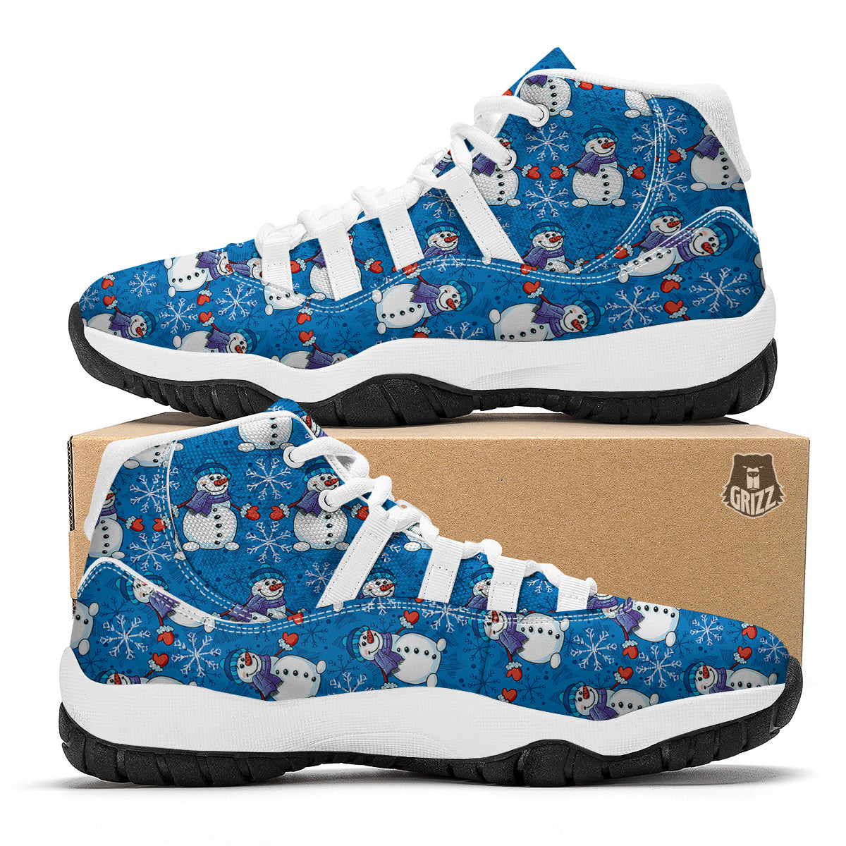 Snowman Snowflake Pattern Print White Bball Shoes-grizzshop