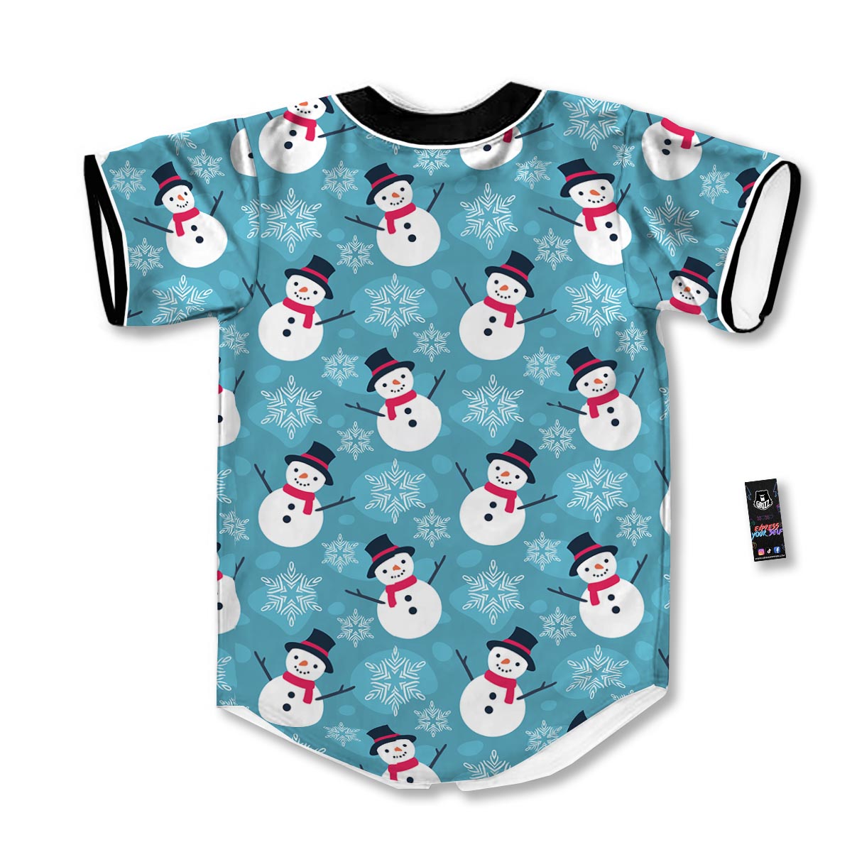 Snowman Teal Print Pattern Baseball Jersey-grizzshop