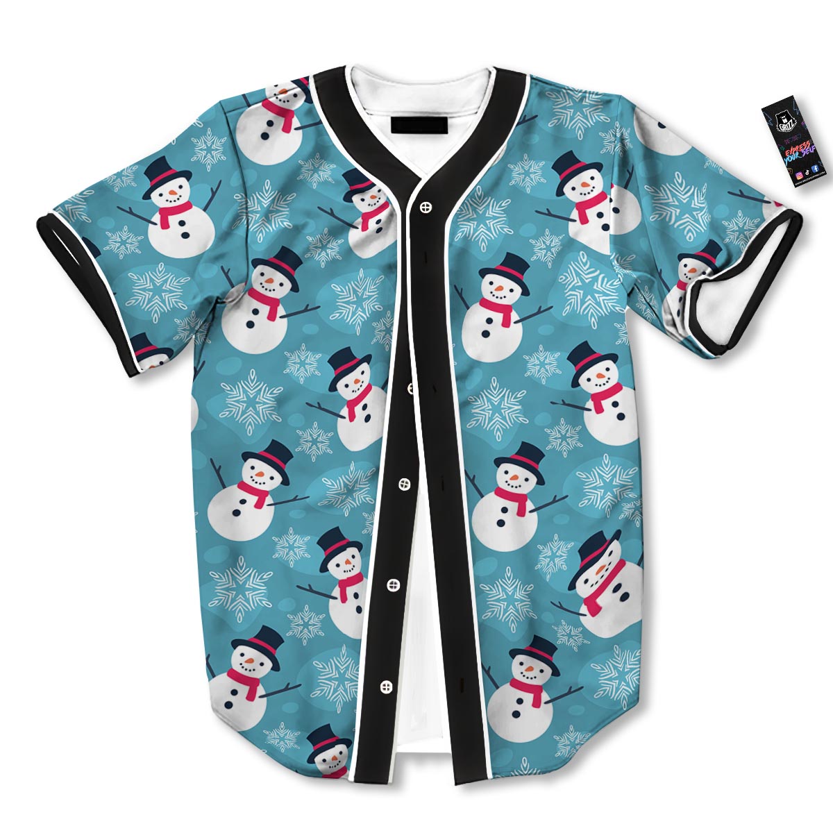 Snowman Teal Print Pattern Baseball Jersey-grizzshop